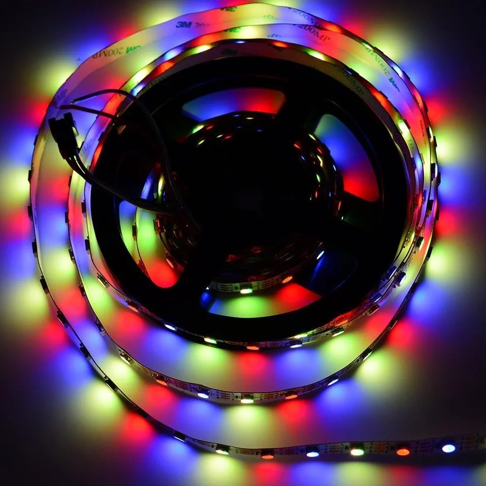 DC 5V SK6812 Individually Addressable LED Strip Light 5050 RGBW 16.4 Feet (500cm) 60LED/Meter LED Pixel Flexible Tape White PCB
