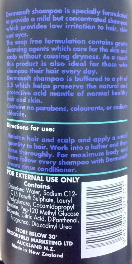 Dermasoft Moisturising Shampoo (Low Allergy Soap Free Formula) 375ml