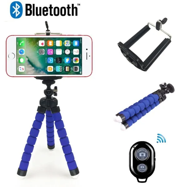 Flexible Portable Adjustable Tripod Mini Universal Octopus Leg Style Bluetooth Selfie Stick  black_With Bluetooth remote control