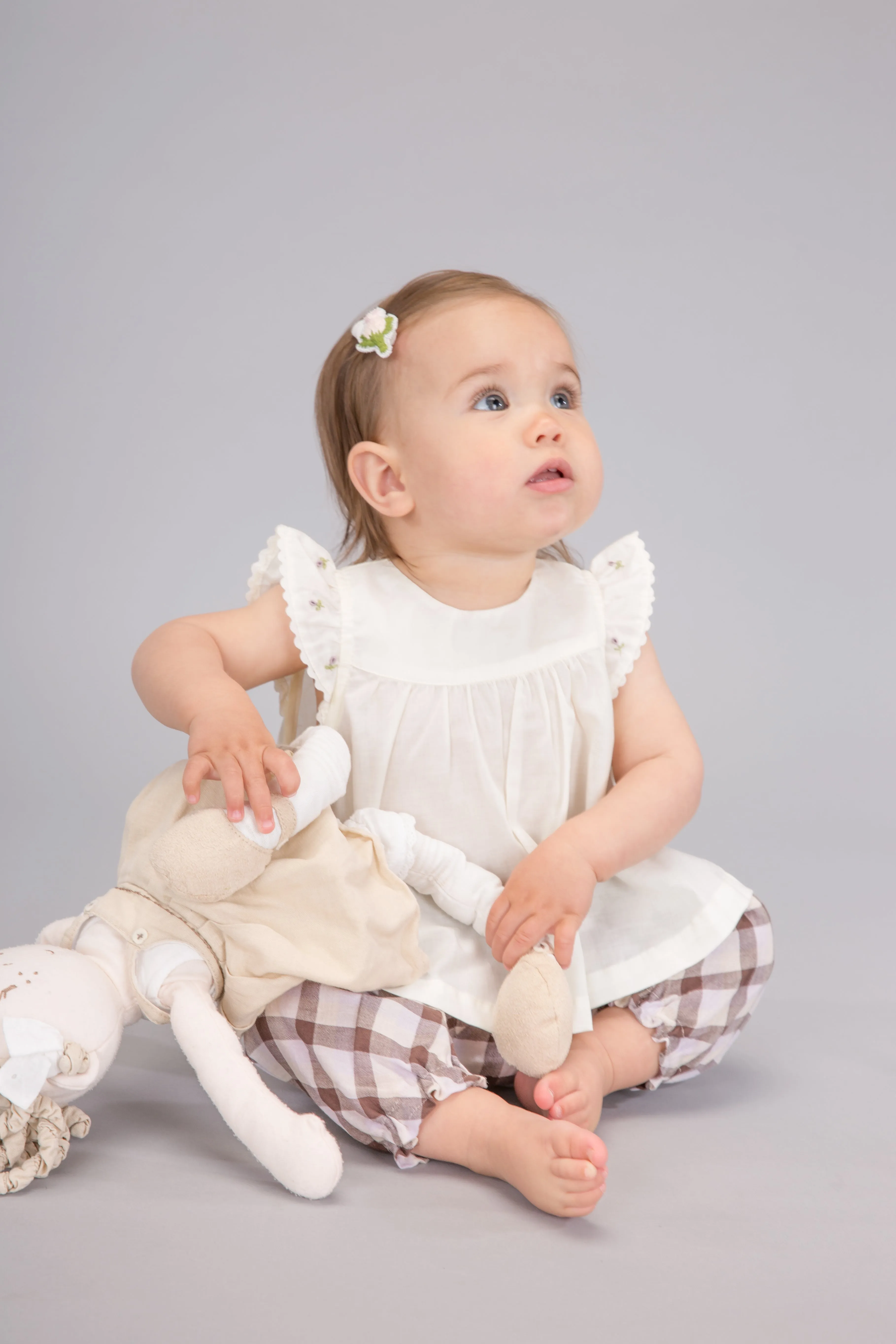 Flutter Sleeve Rose Bud Top & Pants, Butter and Checks
