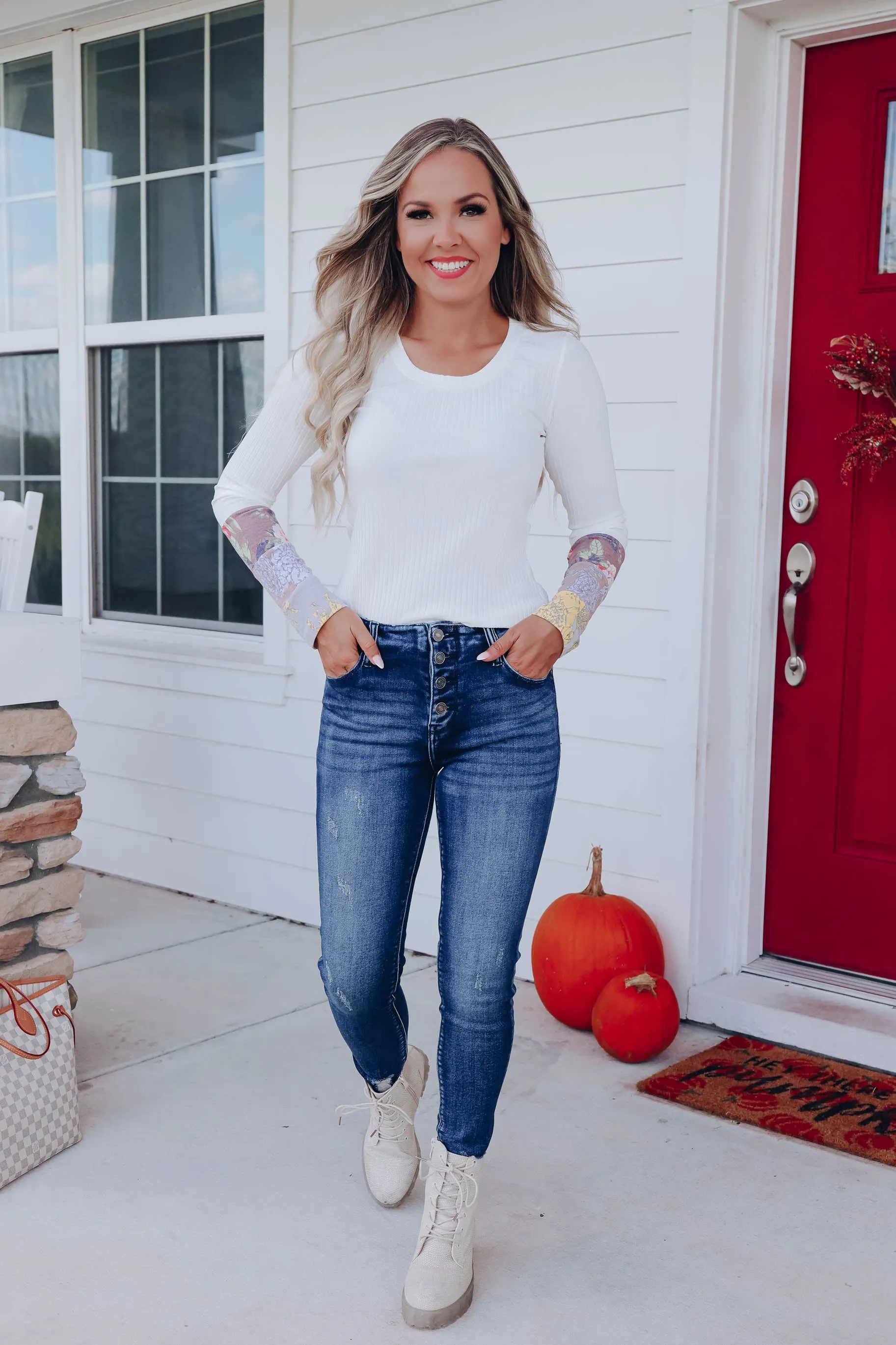 Fresh N' Sweet Floral Block Top - Ivory