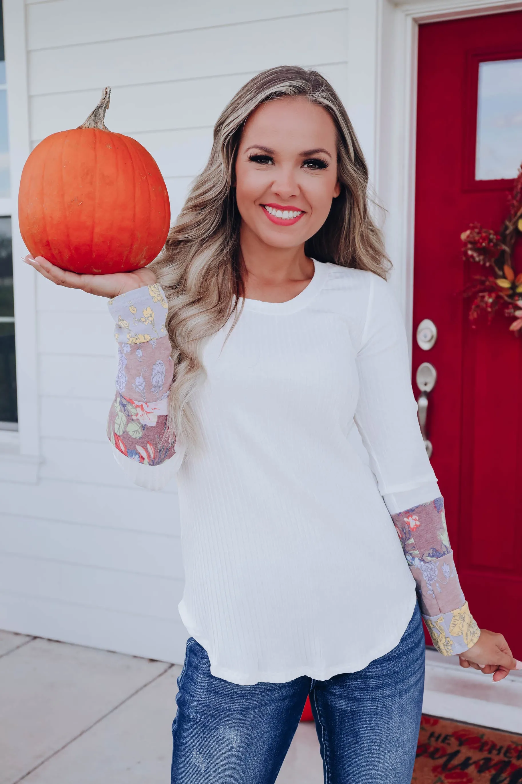 Fresh N' Sweet Floral Block Top - Ivory