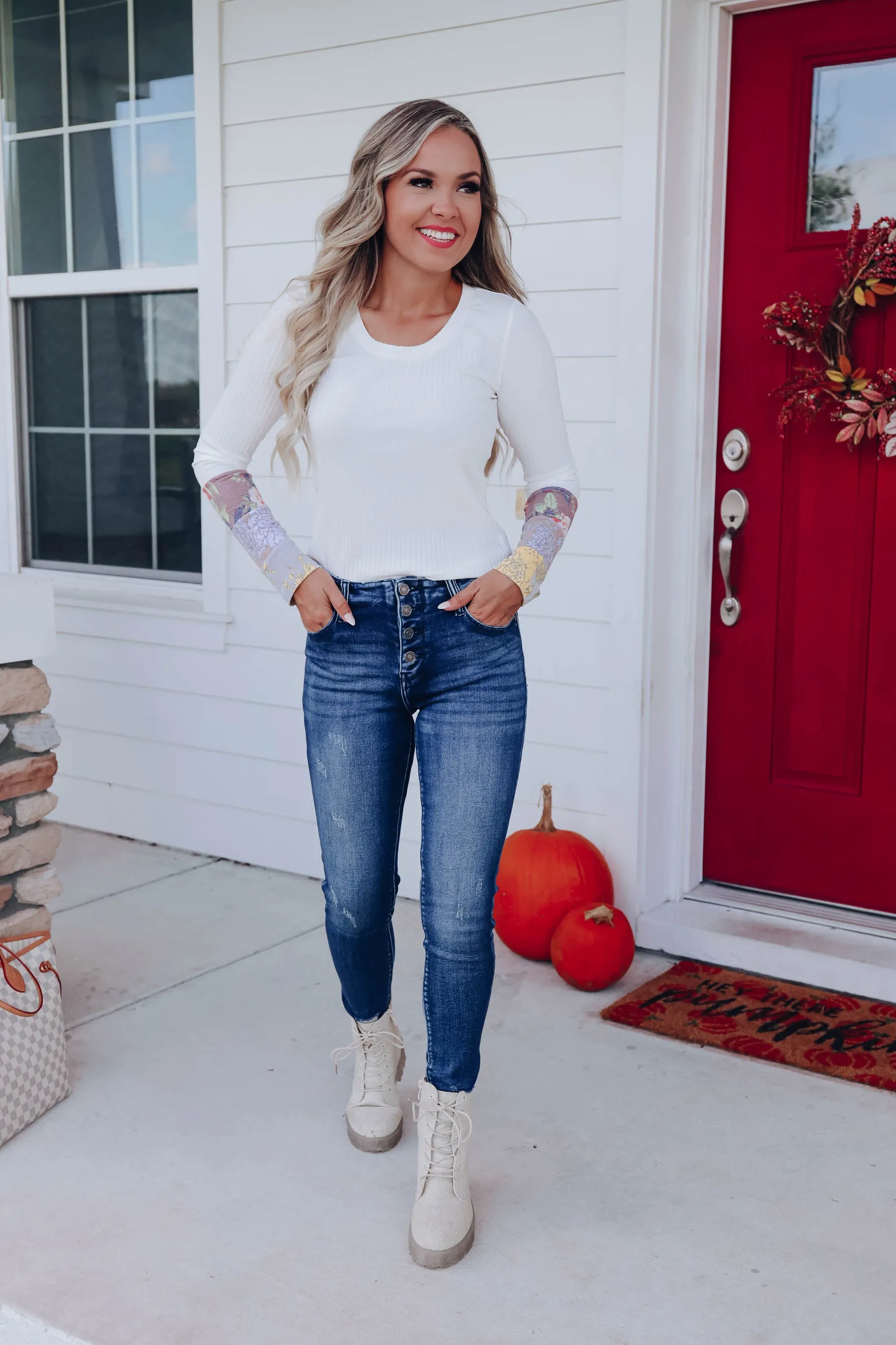 Fresh N' Sweet Floral Block Top - Ivory