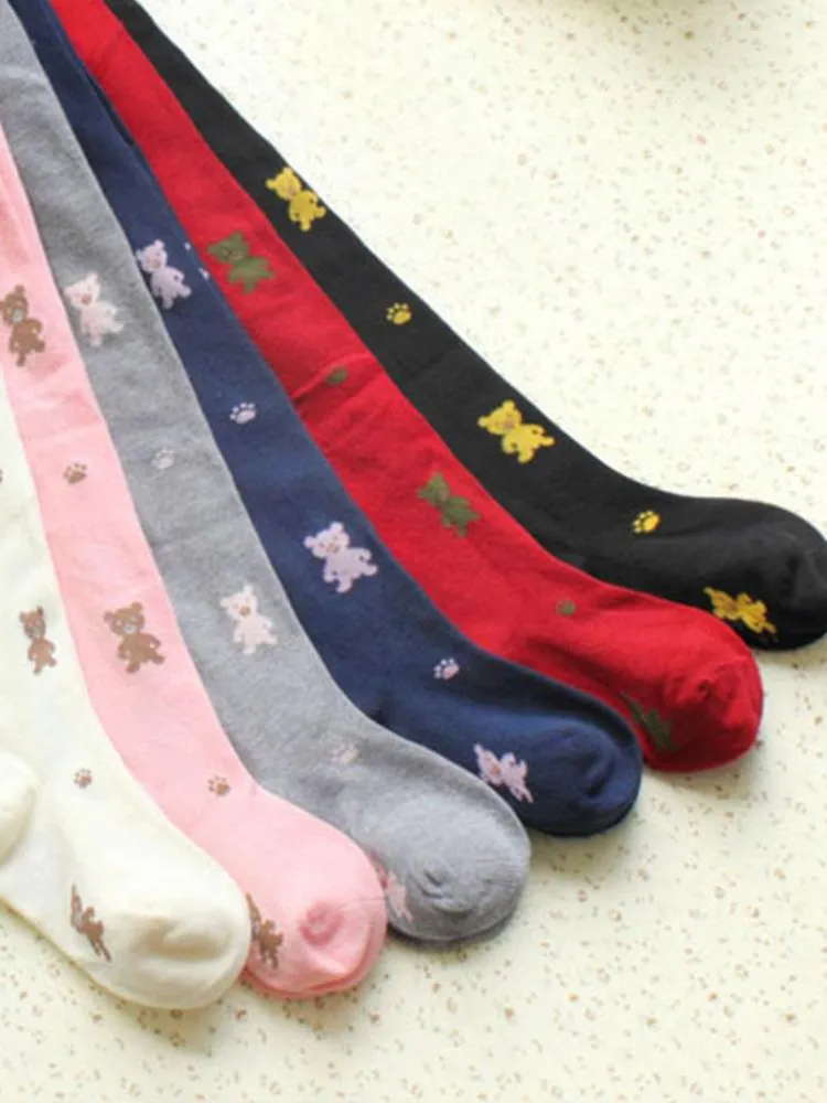 Girls Teddy Bear Tights - Pink