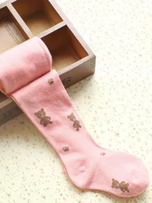 Girls Teddy Bear Tights - Pink