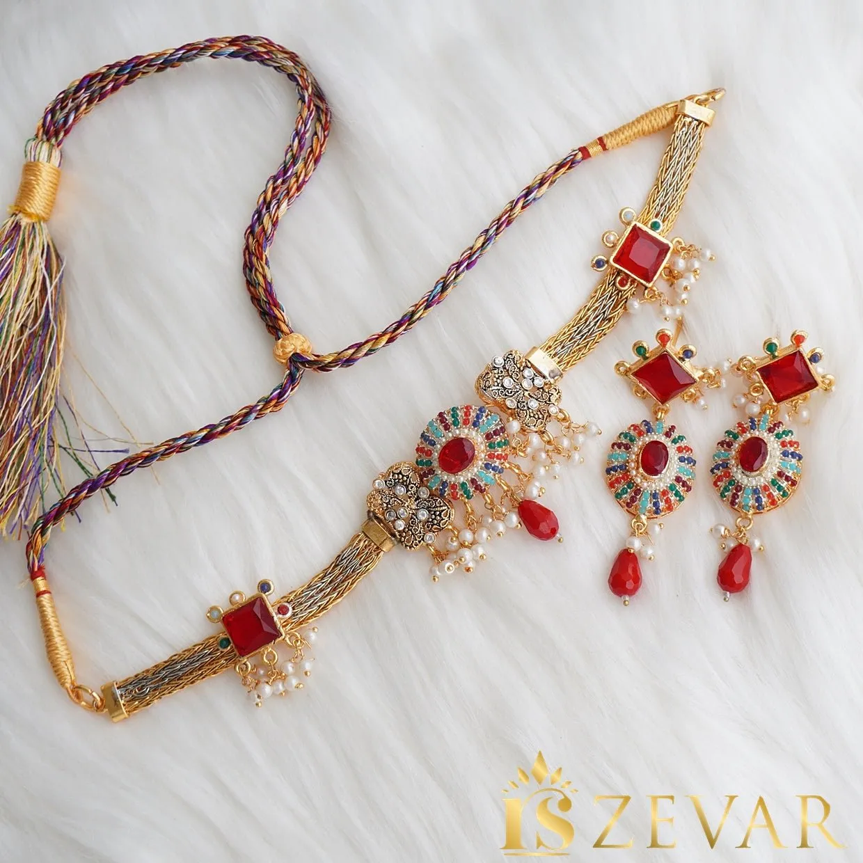 Gold Plated Neckbelt Nauratan Set