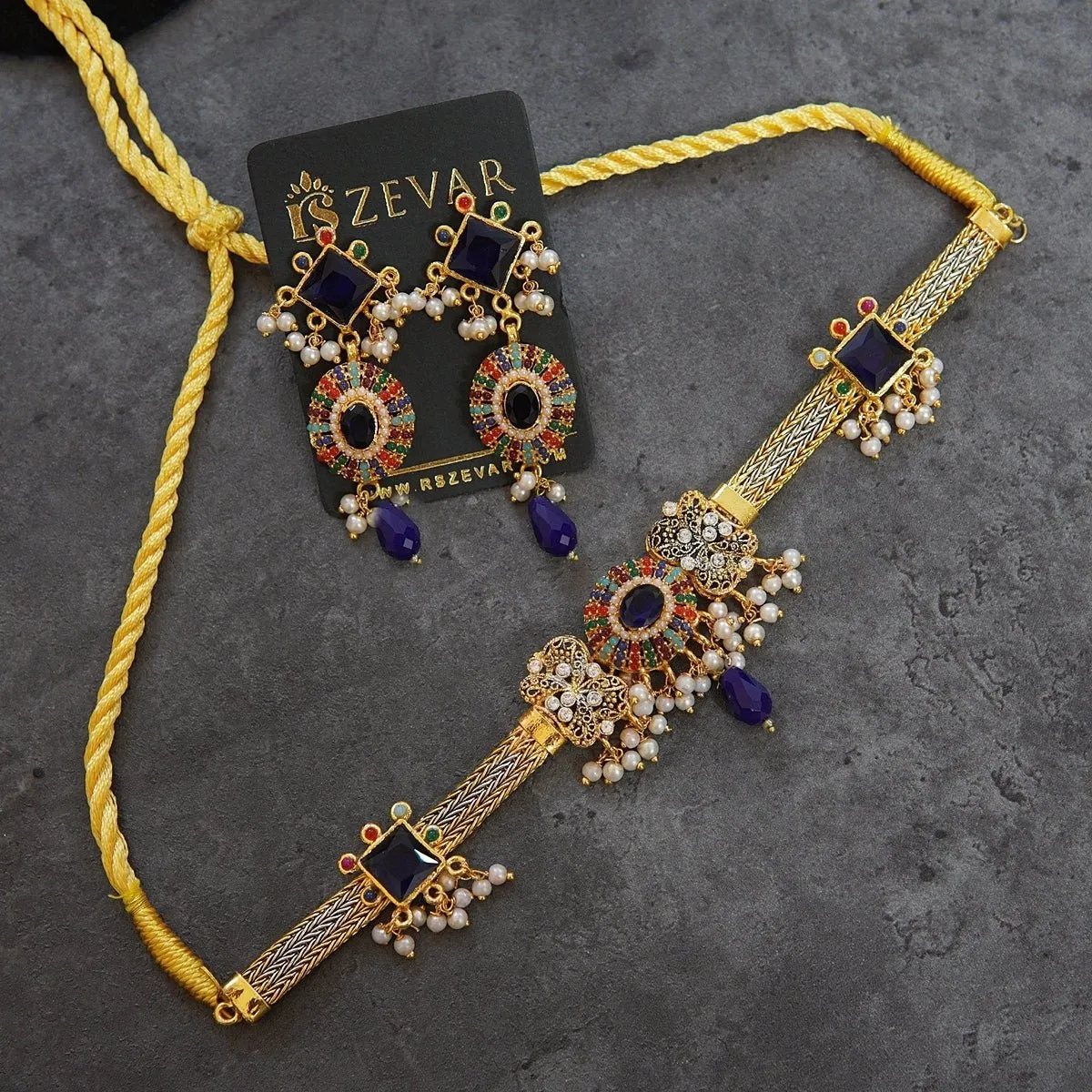 Gold Plated Neckbelt Nauratan Set