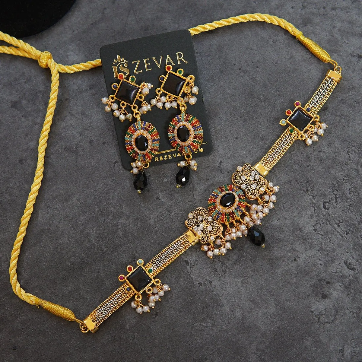 Gold Plated Neckbelt Nauratan Set