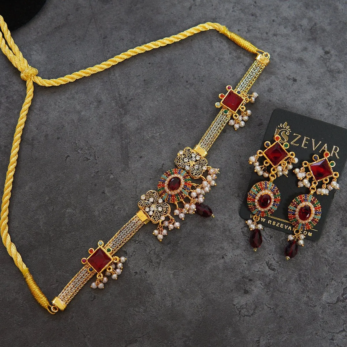 Gold Plated Neckbelt Nauratan Set