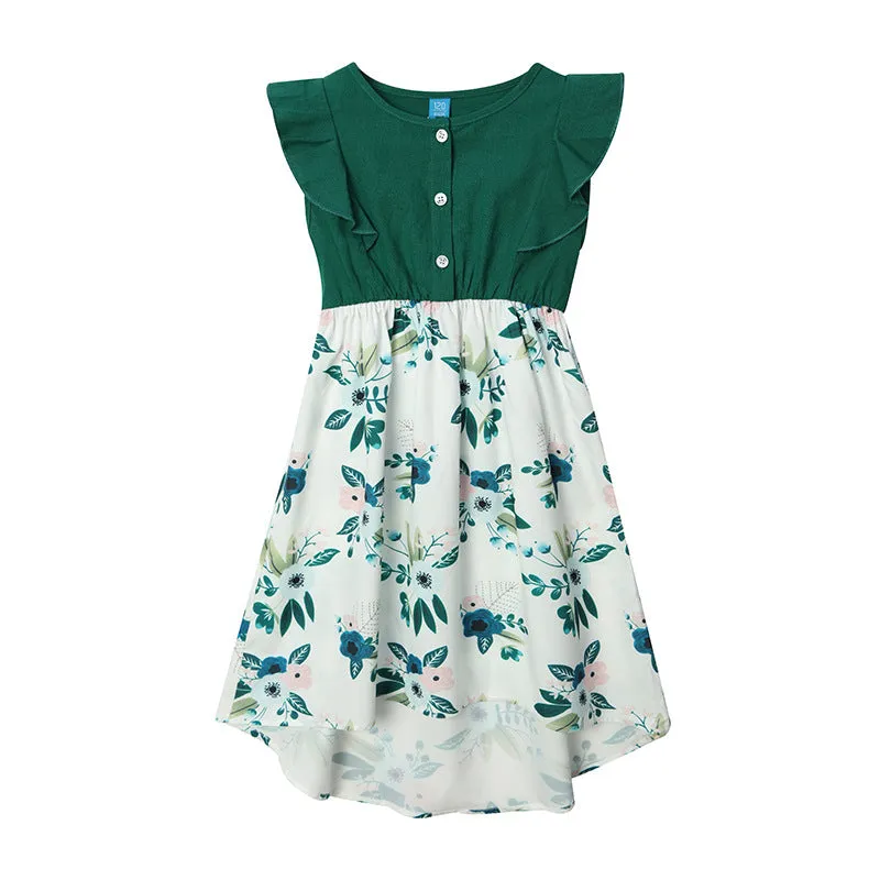 Green and White Matching Family Outfits  Stylish Floral Print Family Set for Parents and Kids