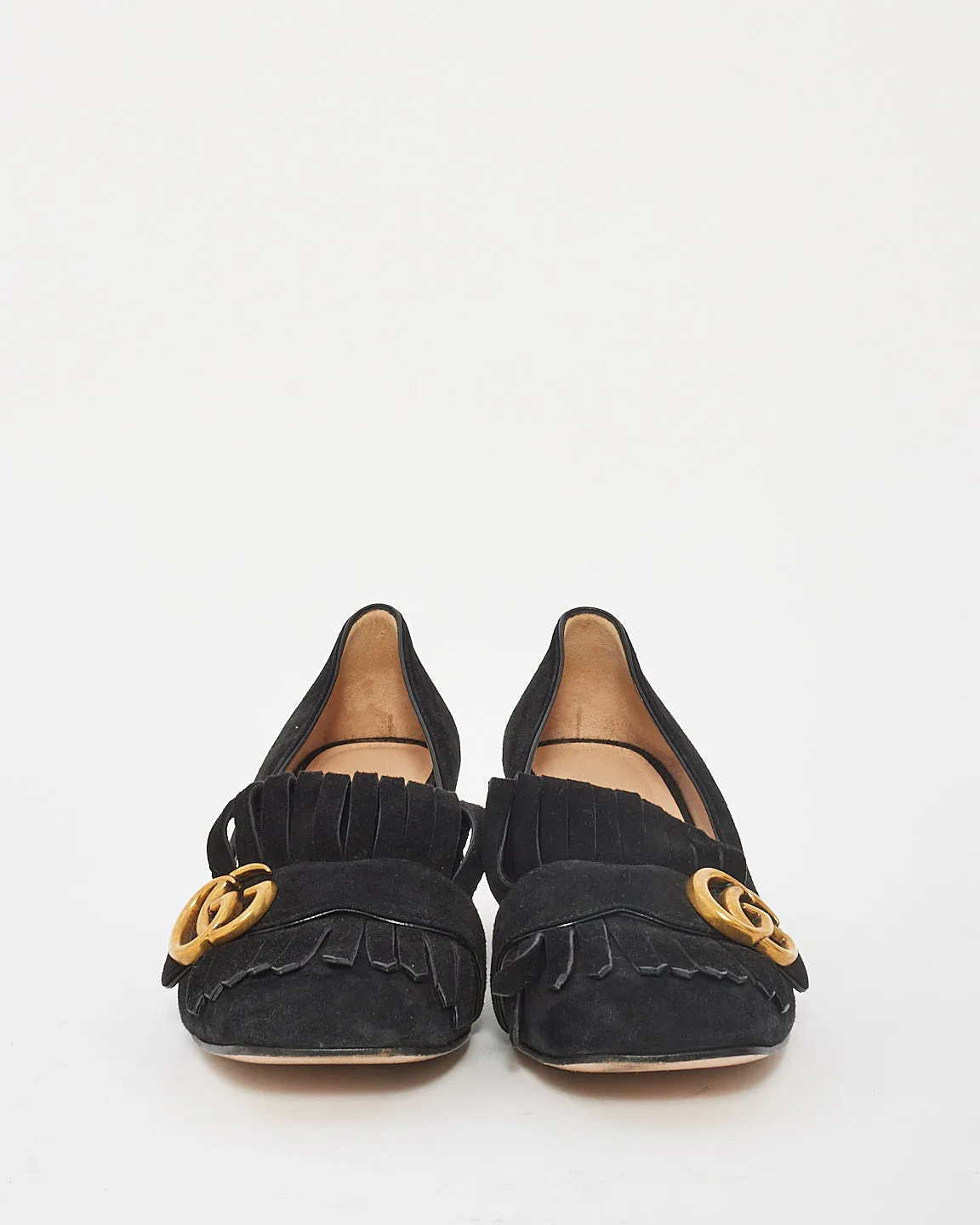 Gucci Black Suede GG Marmont Fringe Pumps 38.5