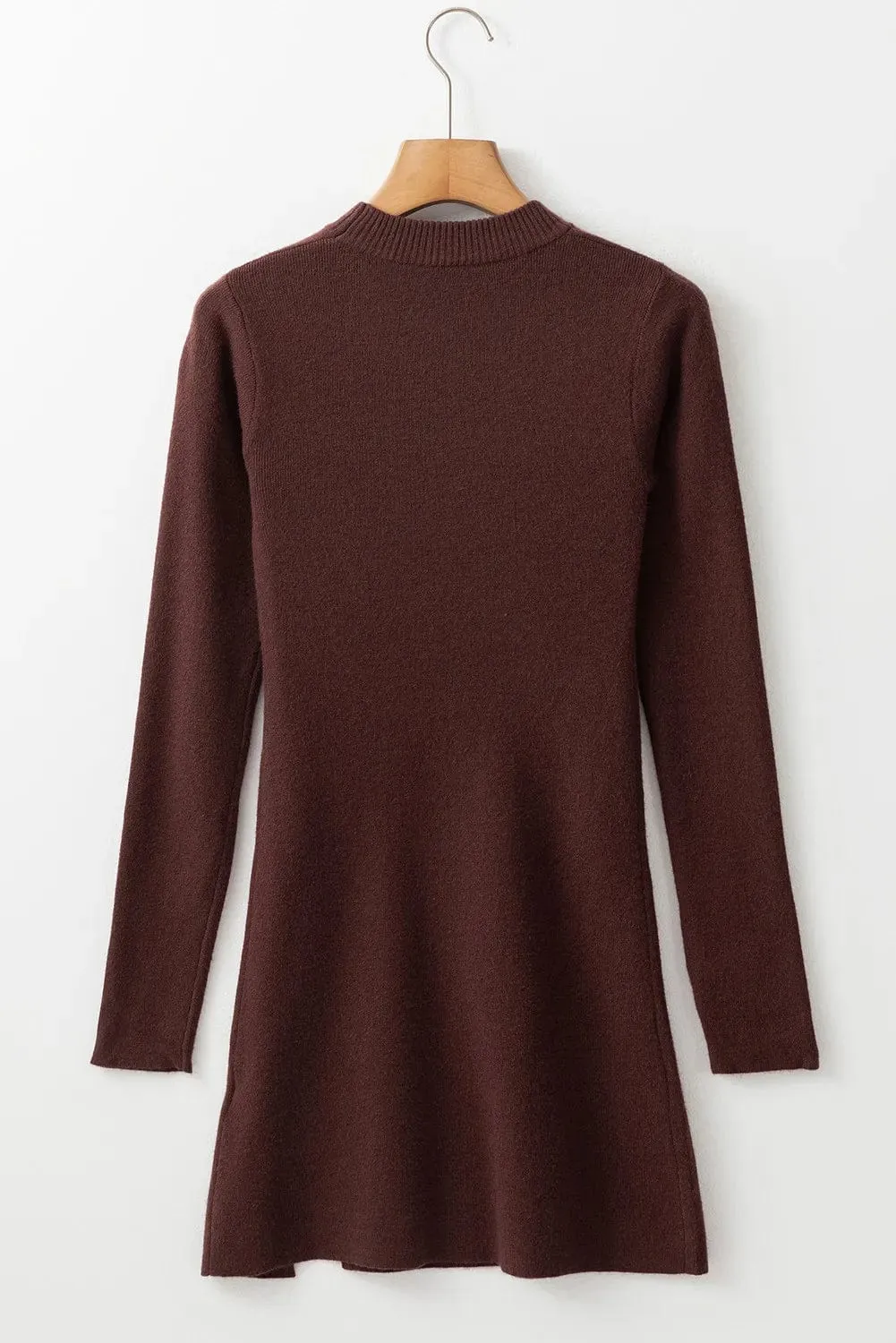 GYPSY - Slit Mock Neck Wrap Sweater Dress