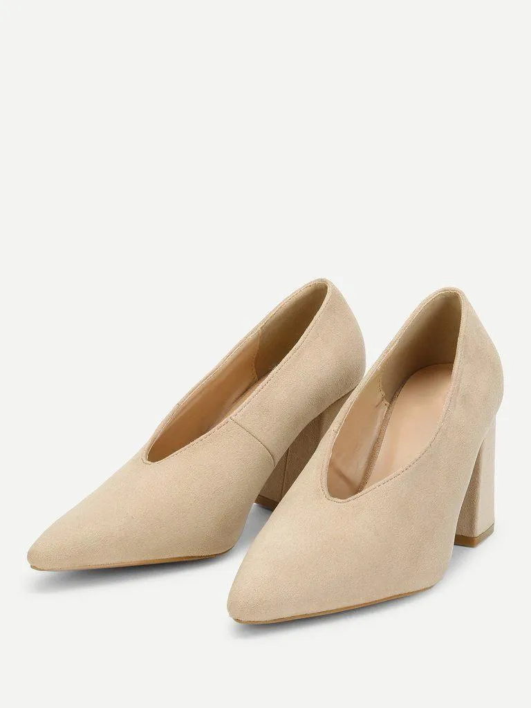 High Vamp Chunky Heeled Pumps
