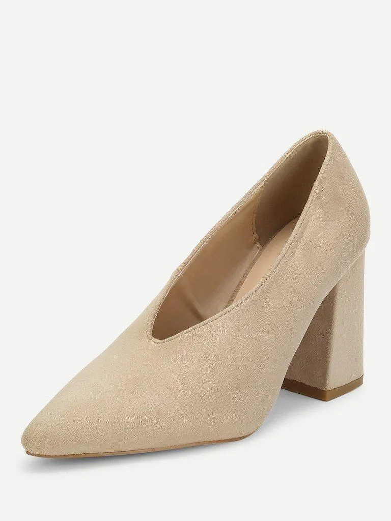 High Vamp Chunky Heeled Pumps