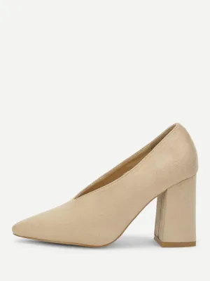 High Vamp Chunky Heeled Pumps