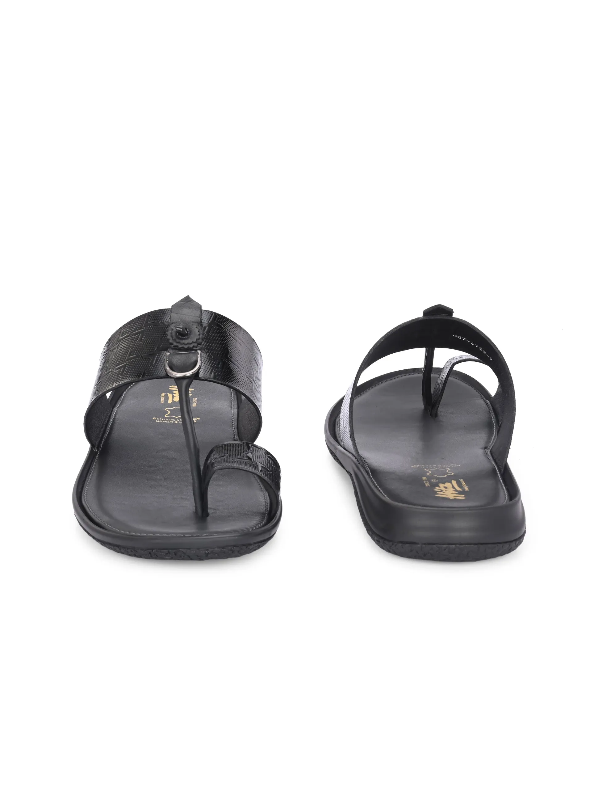 Hitz Men's Black Leather Casual Daily Wear Slipper