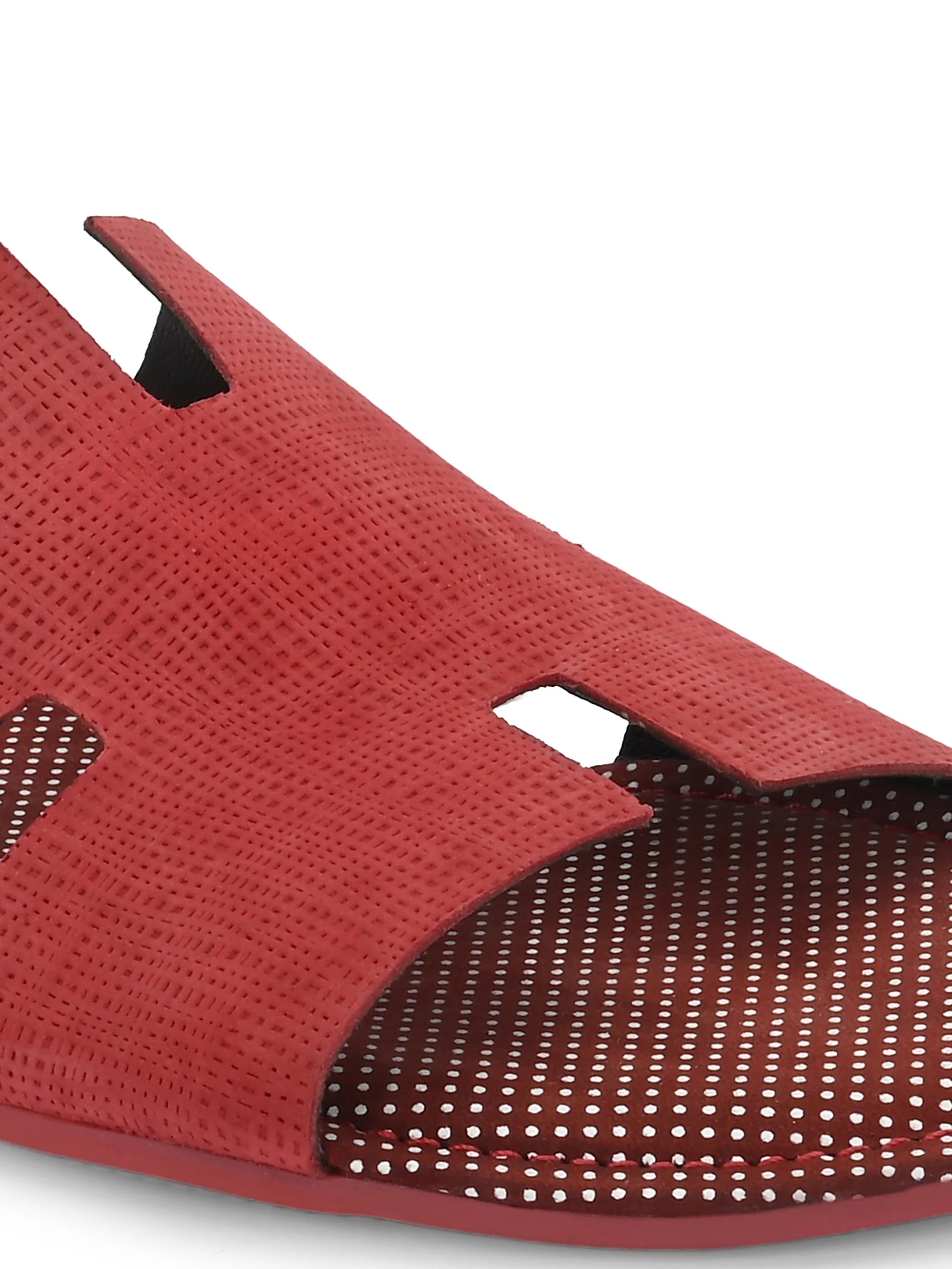 Hitz Men's Red Leather Daily Wear Slipper