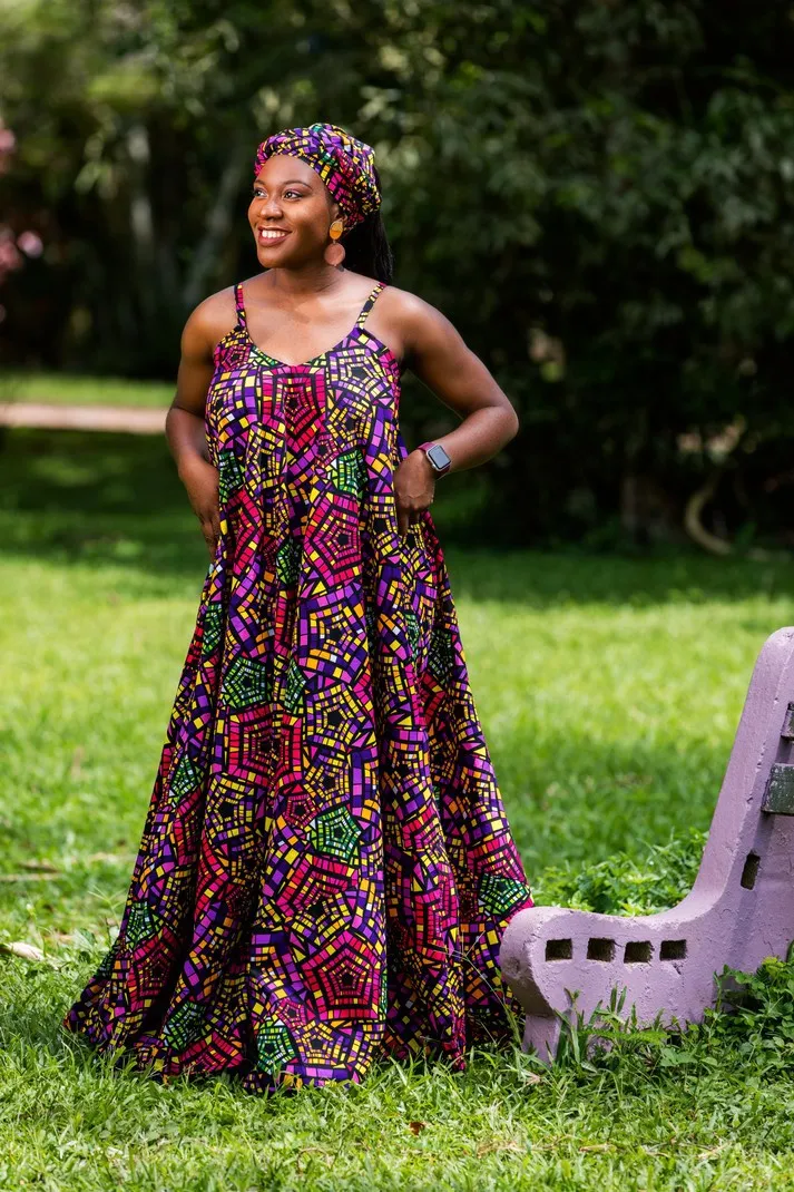 Hot Pink & Purple Full Maxi Dress with Headwrap