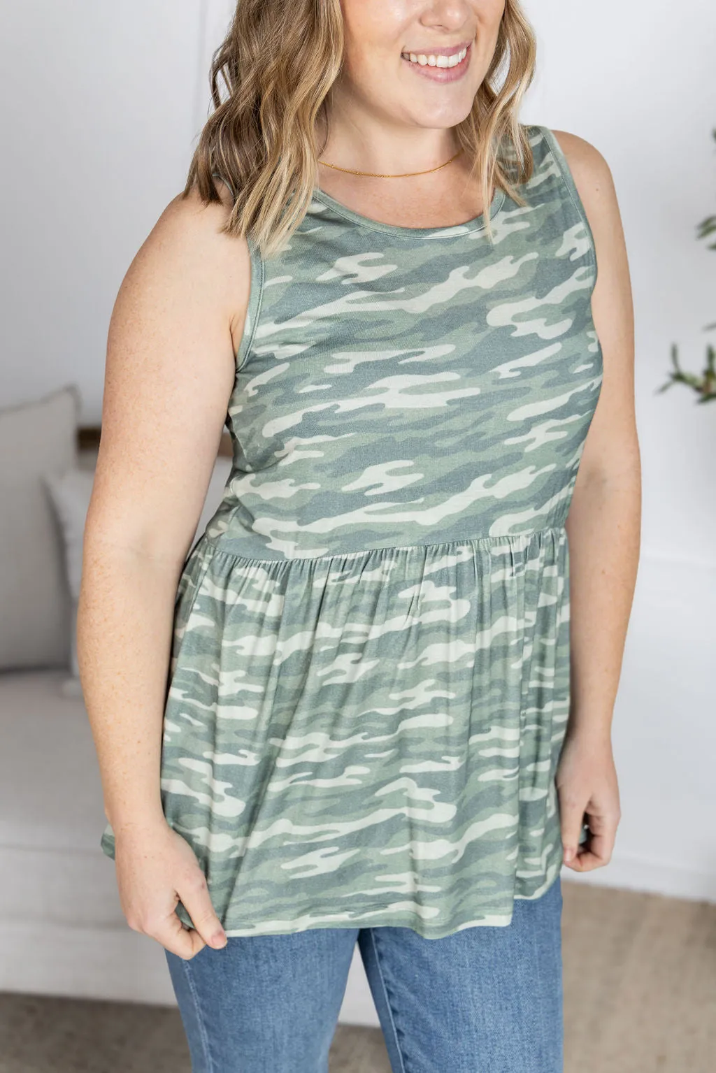 IN PRODUCTION Renee Ruffle Tank Top - Camo