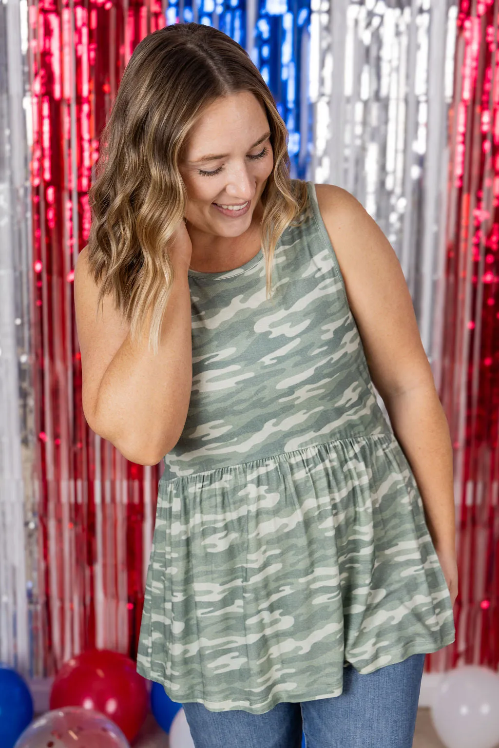 IN PRODUCTION Renee Ruffle Tank Top - Camo