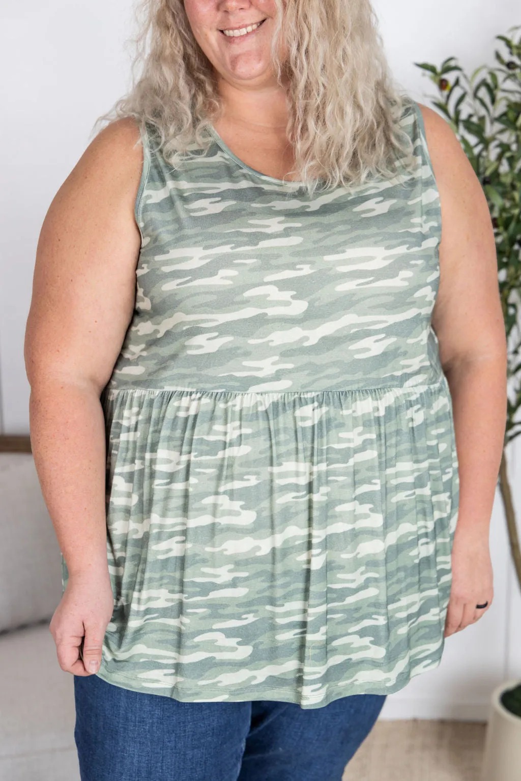 IN PRODUCTION Renee Ruffle Tank Top - Camo