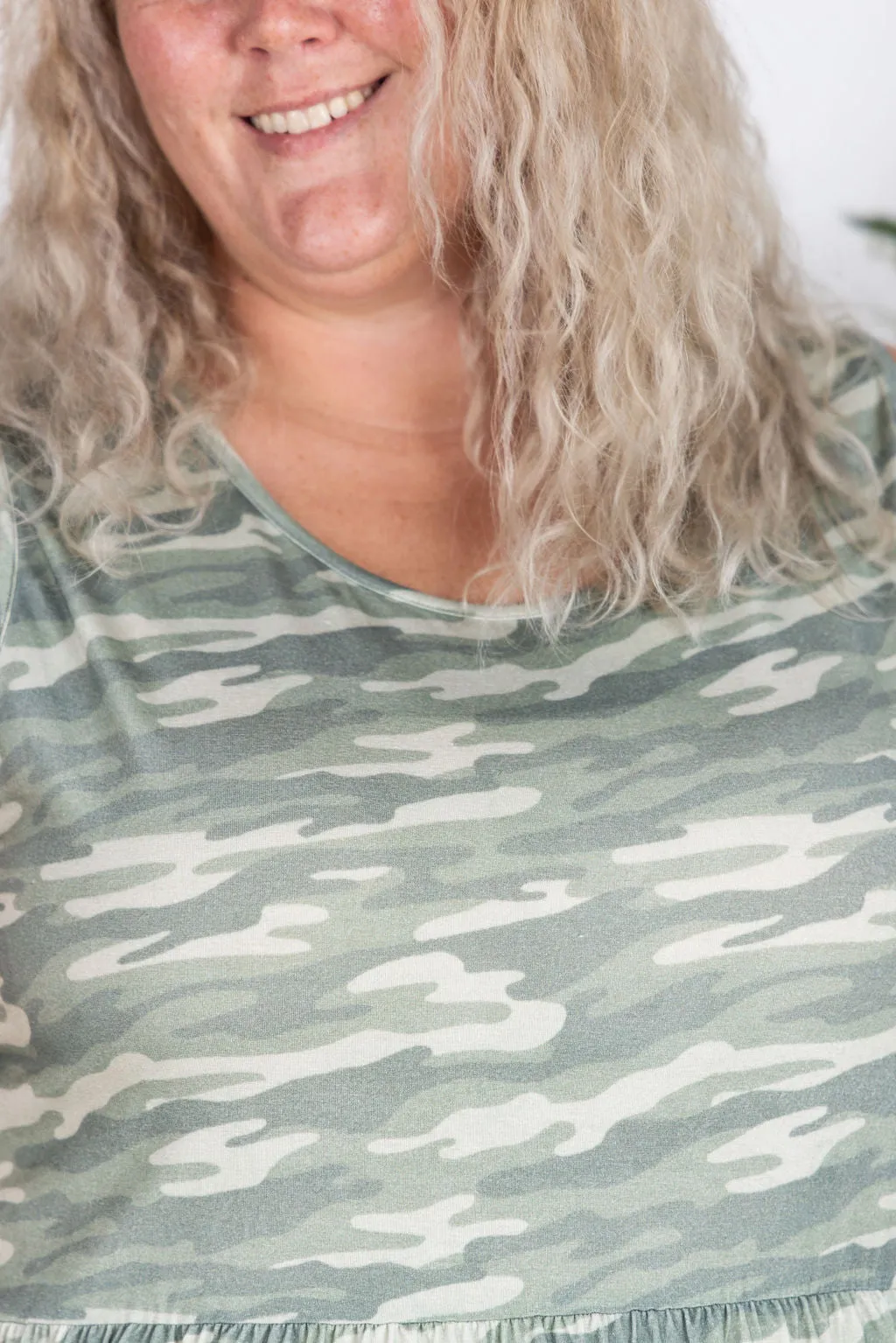IN PRODUCTION Renee Ruffle Tank Top - Camo