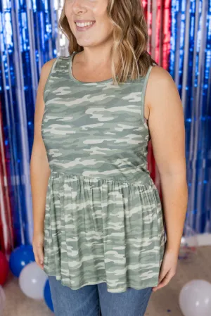 IN PRODUCTION Renee Ruffle Tank Top - Camo