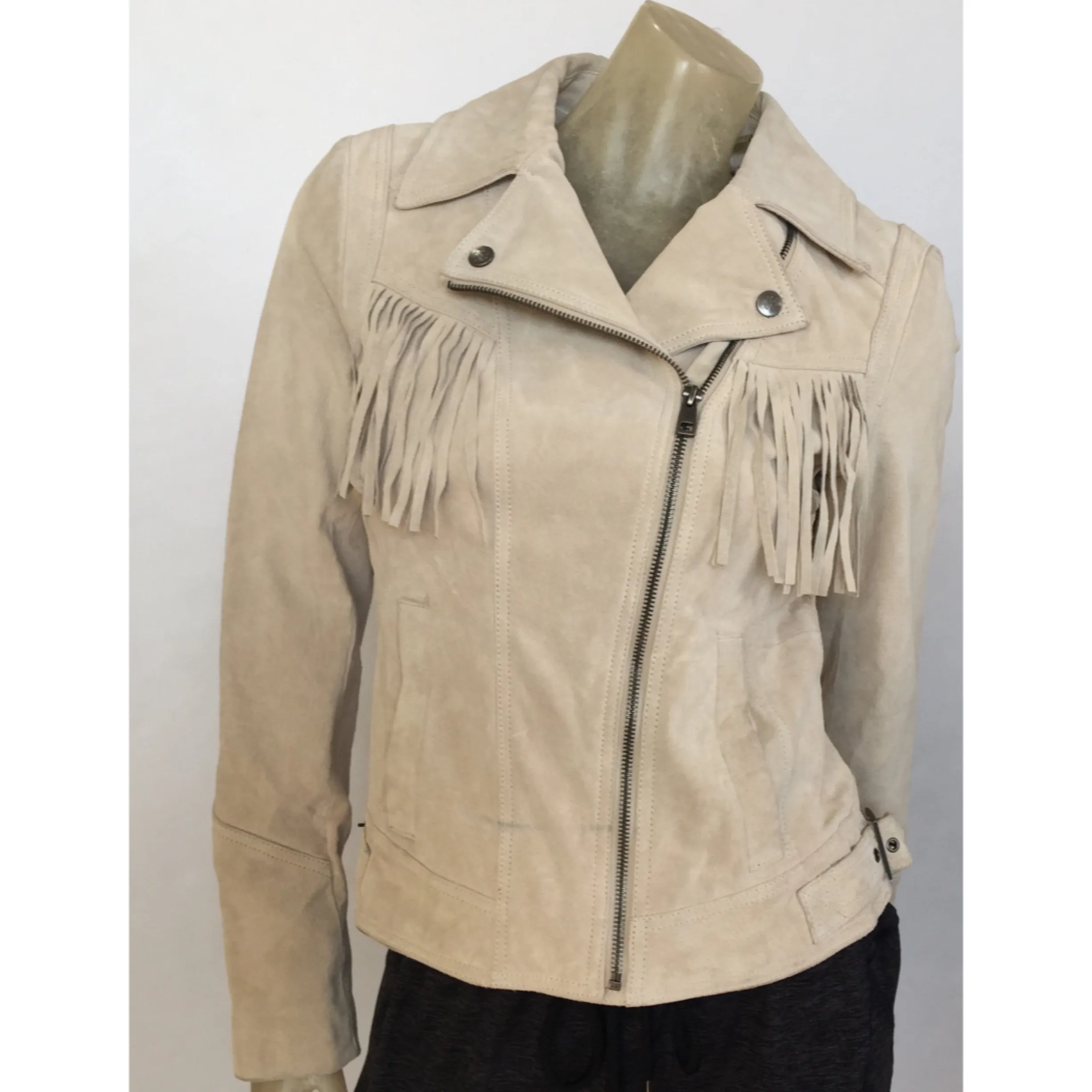 JESSICA SIMPSON Cream Suede Fringe Jacket Size S