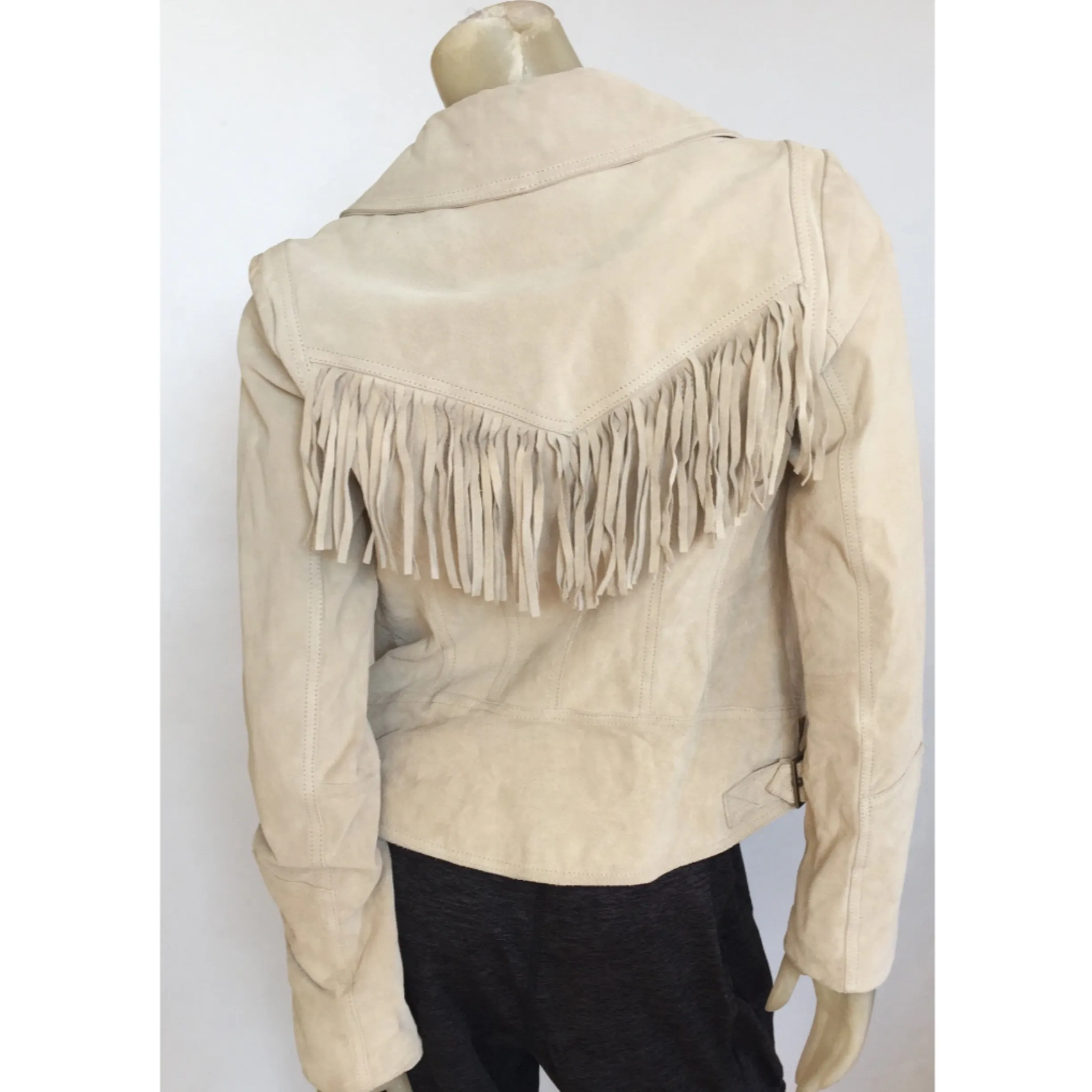 JESSICA SIMPSON Cream Suede Fringe Jacket Size S