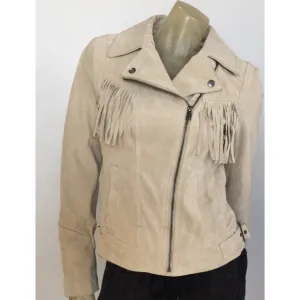 JESSICA SIMPSON Cream Suede Fringe Jacket Size S