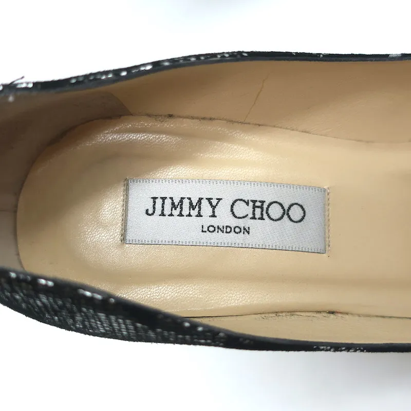 Jimmy Choo Pumps Black Suede & Silver Metallic Camo Size 38 Pointed Toe Heels