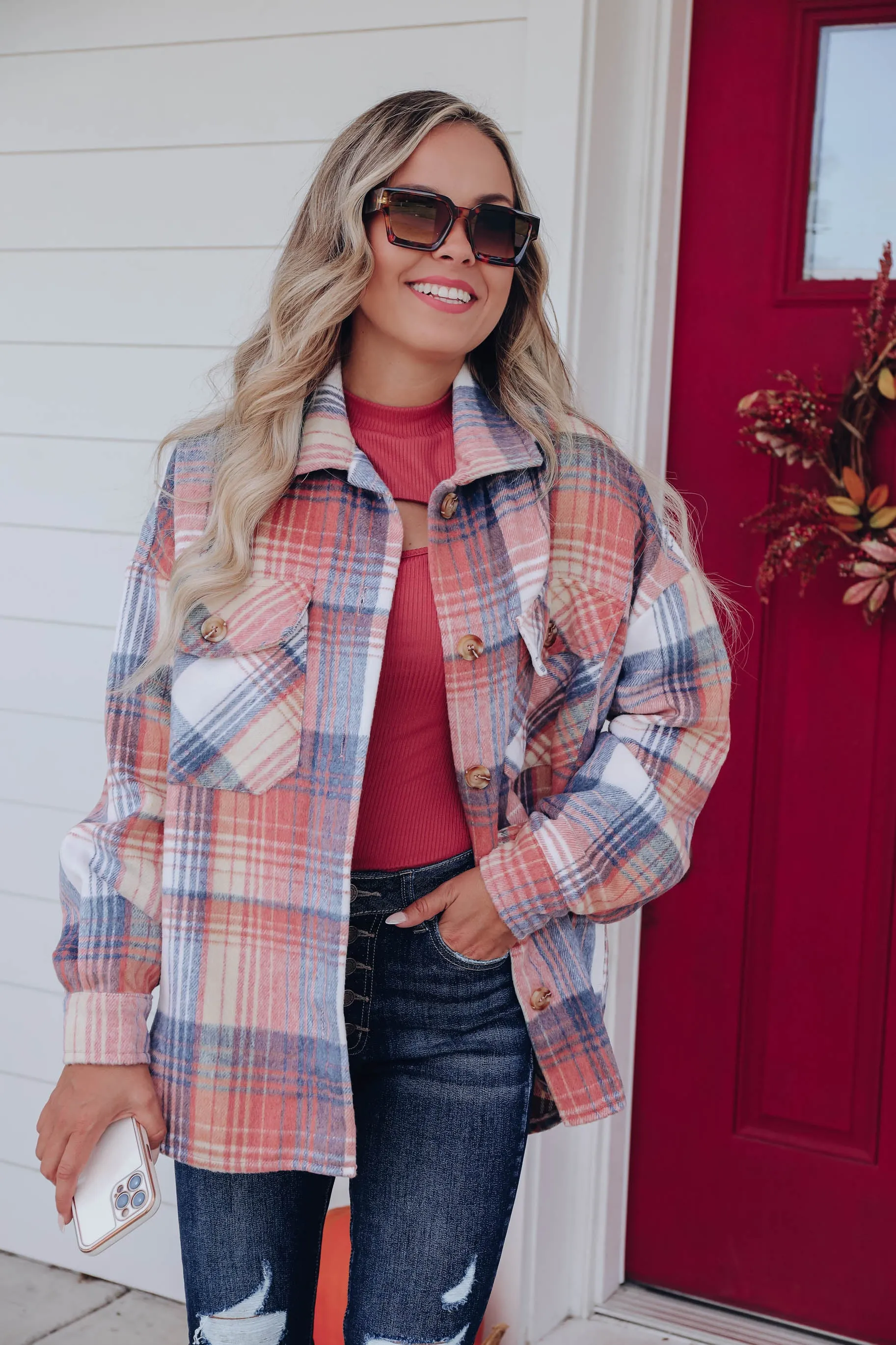 Just Peachy Plaid Jacket - Multi