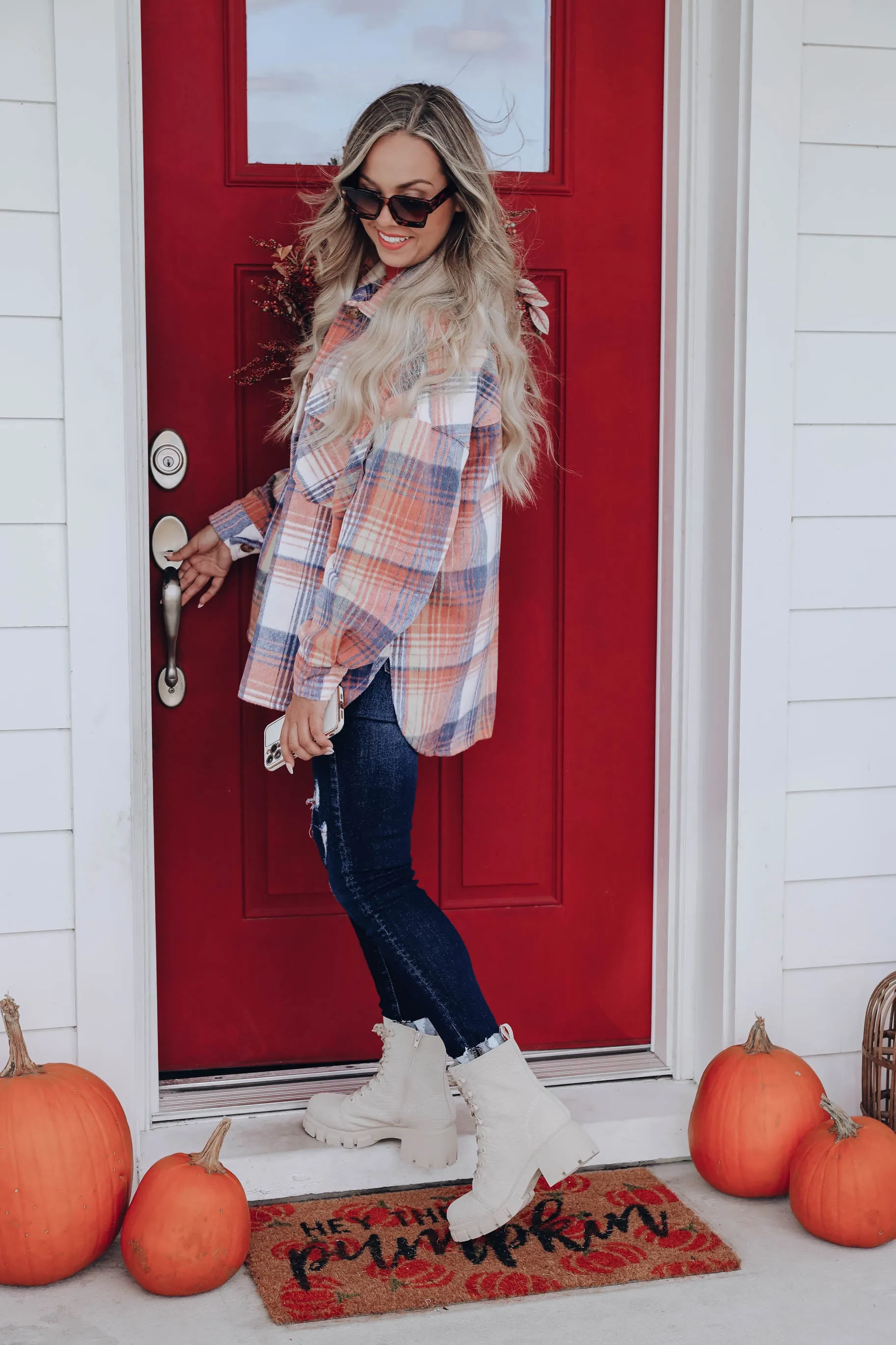 Just Peachy Plaid Jacket - Multi