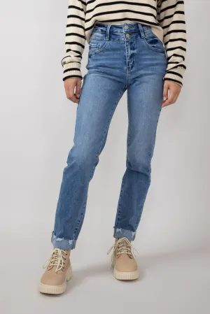 KanCan High Rise Cuffed Slim Straight Jeans for Women | KC20023M