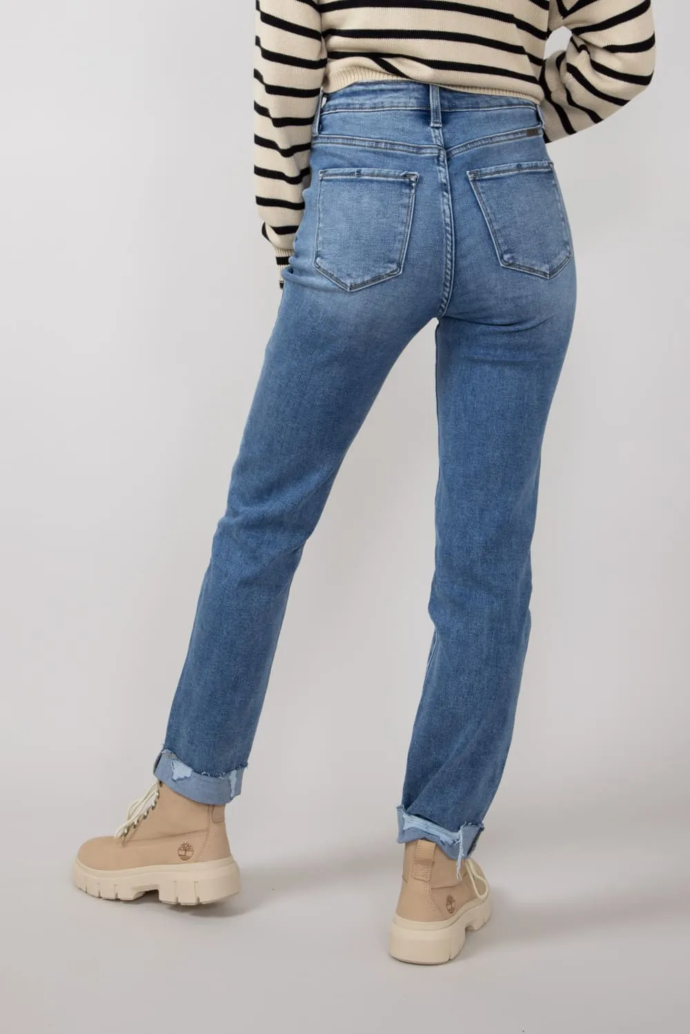 KanCan High Rise Cuffed Slim Straight Jeans for Women | KC20023M