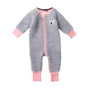KIP & CO KOALA SHERPA LONG SLEEVE ZIP ROMPER