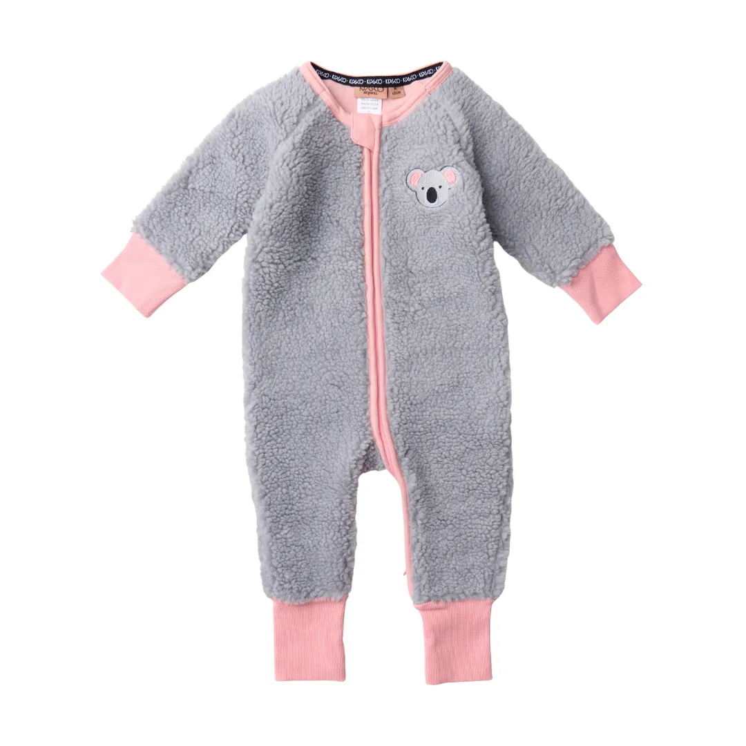 KIP & CO KOALA SHERPA LONG SLEEVE ZIP ROMPER