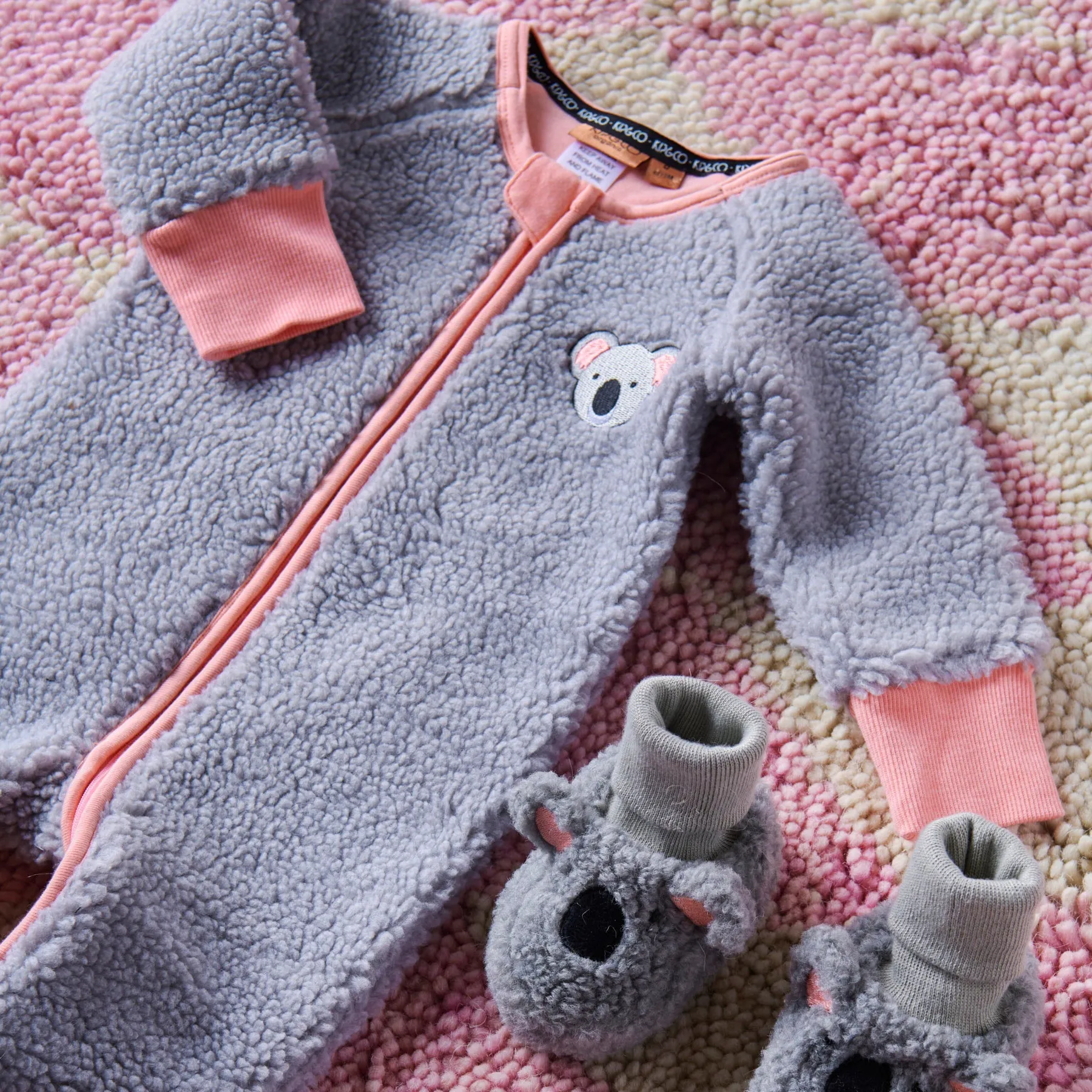 KIP & CO KOALA SHERPA LONG SLEEVE ZIP ROMPER