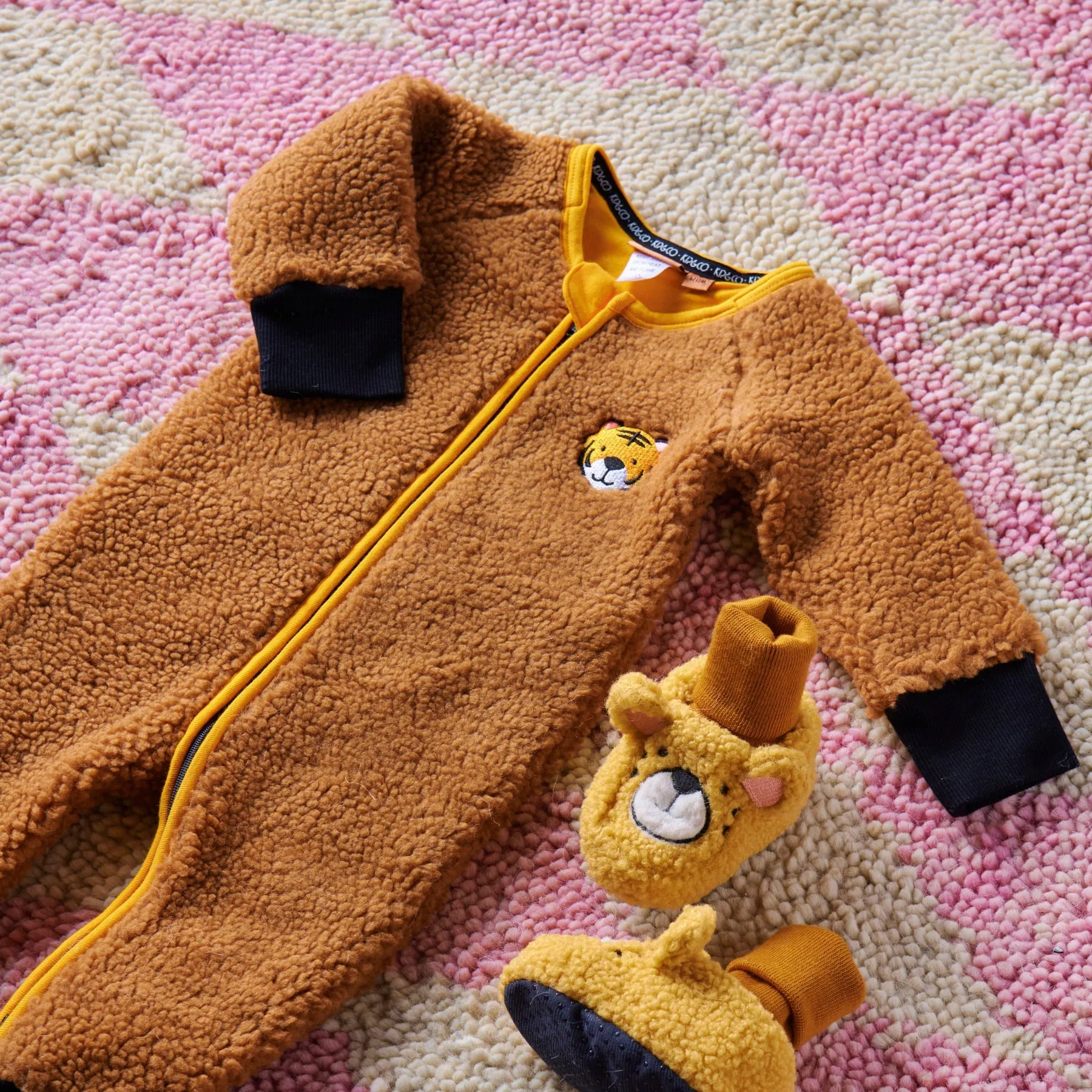 KIP & CO LITTLE TIGER SHERPA LONG SLEEVE ZIP ROMPER