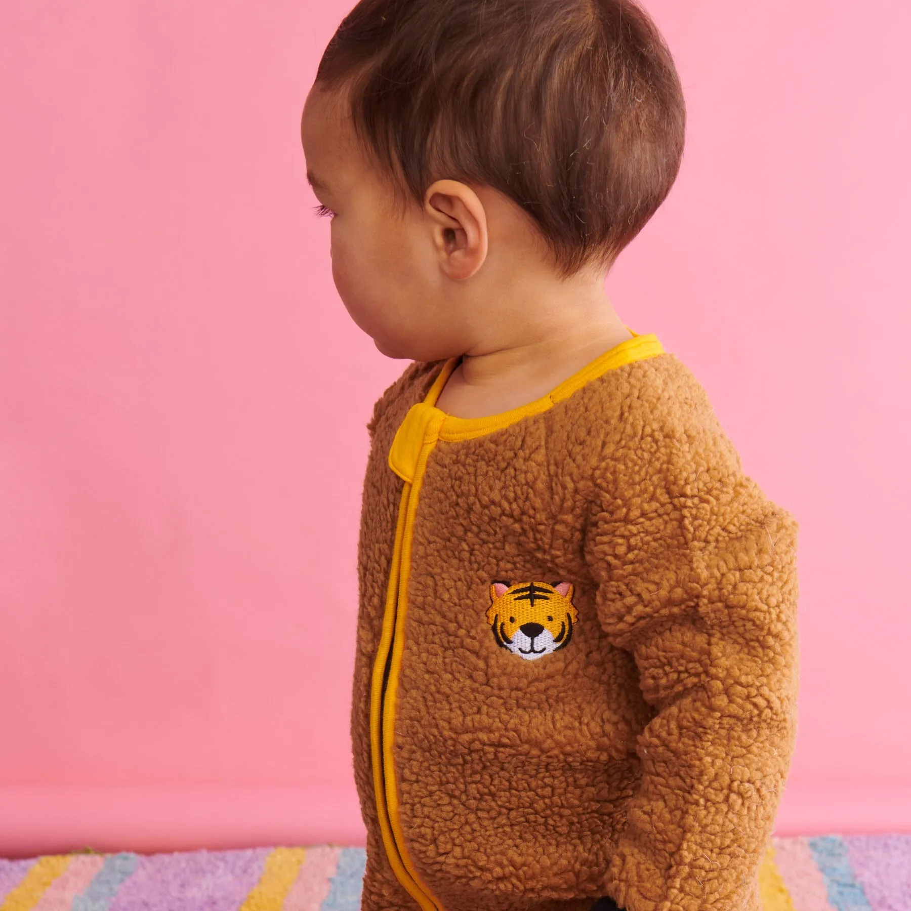 KIP & CO LITTLE TIGER SHERPA LONG SLEEVE ZIP ROMPER