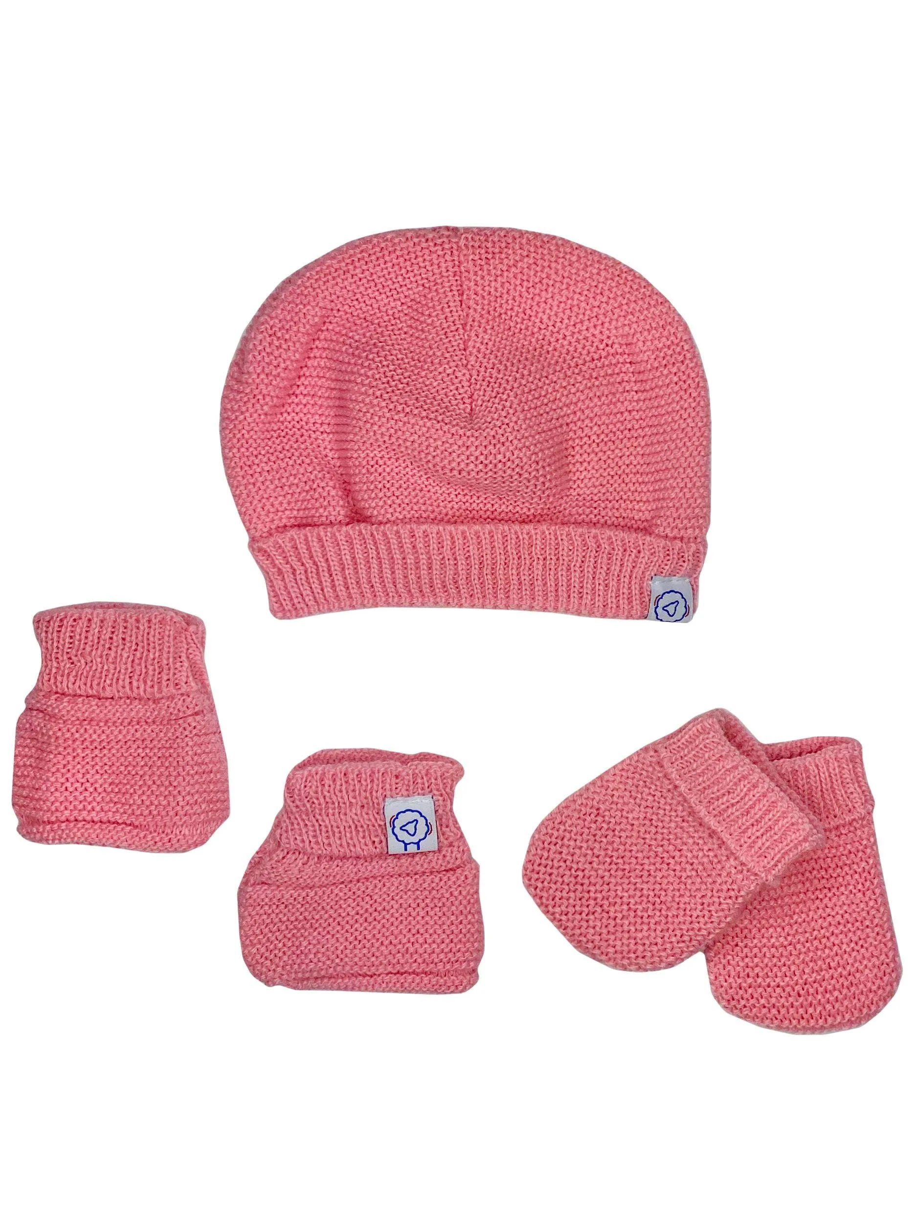 Knitted Hat, Mittens & Booties Set - Dusty Pink