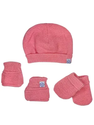 Knitted Hat, Mittens & Booties Set - Dusty Pink
