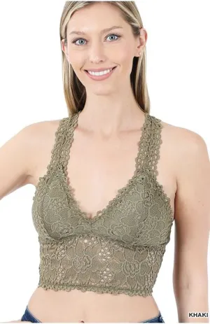Lace Stretch Bralette with Pads - Khaki