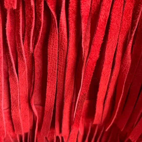 Leather Fringe Vest in red genuine suede.