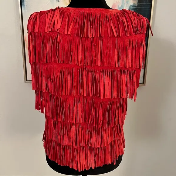 Leather Fringe Vest in red genuine suede.