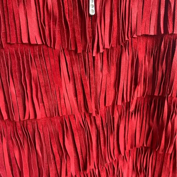 Leather Fringe Vest in red genuine suede.