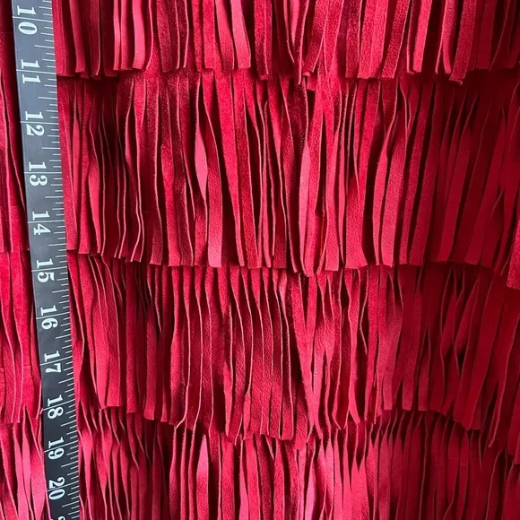 Leather Fringe Vest in red genuine suede.