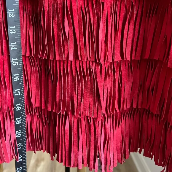 Leather Fringe Vest in red genuine suede.