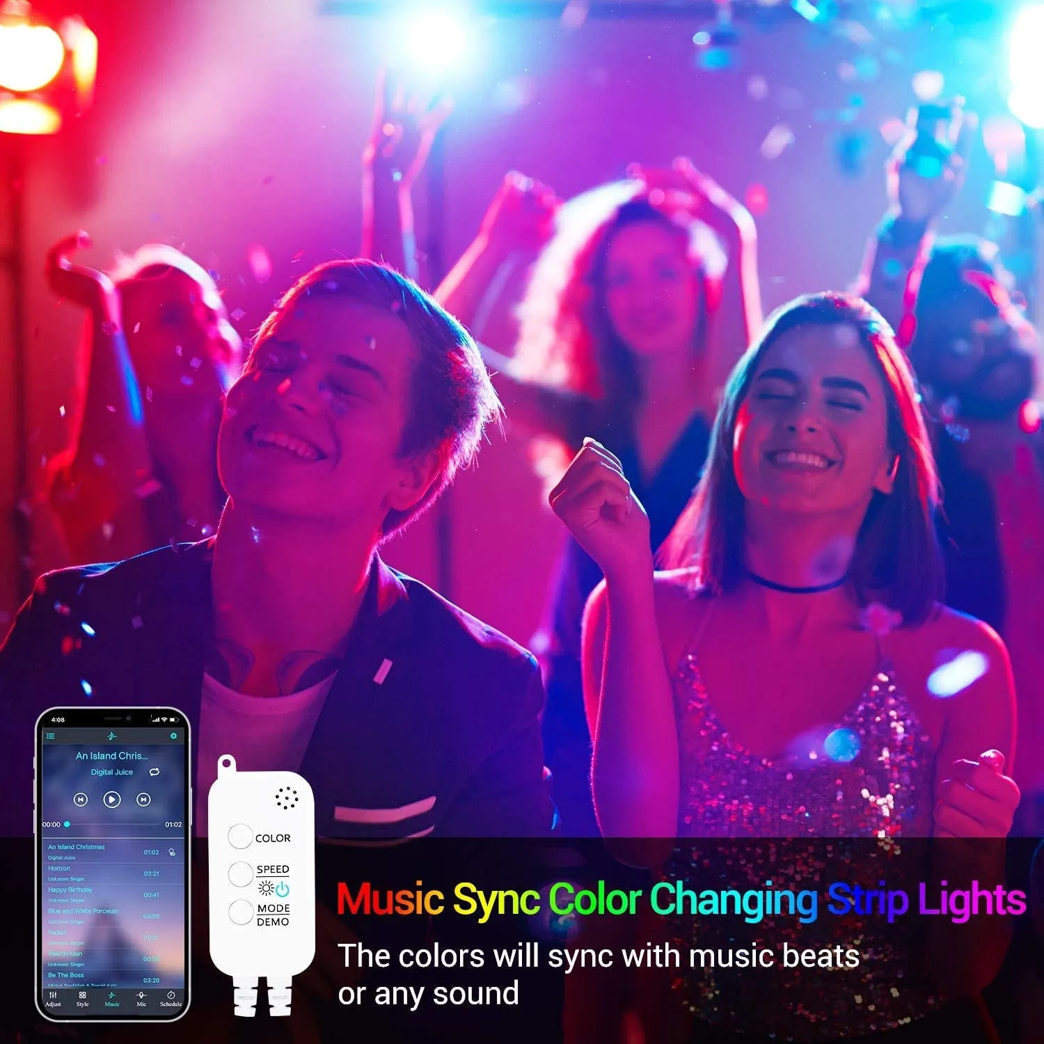 LED 50ft Led Strip Lights with App Control, Remote, Music Sync Color Changing Flexible LED Rope Lights for Bedroom, Party, Home