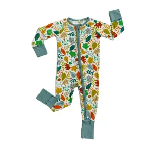 Little Sleepies Warm Taupe Fall Leaves Convertible Romper/Sleeper